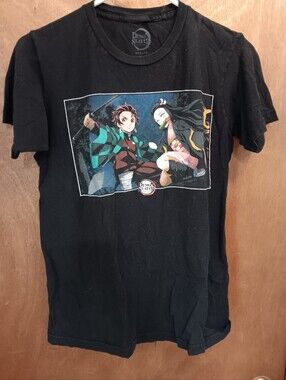 Demon Slayer Graphic Tee in Black with Teal & Pink Artwork